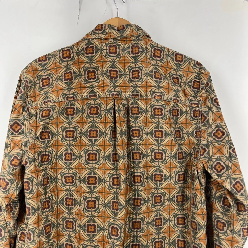 Urban Outfitters‎ Mens Corduroy Geometric Medallion Print Shirt Brown Tan Large